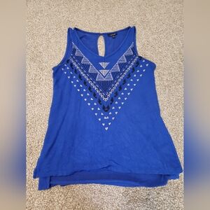 Apt 9 Royal Blue Sleeveless Tank Top with Metallic Aztec Design - Womens X-Small